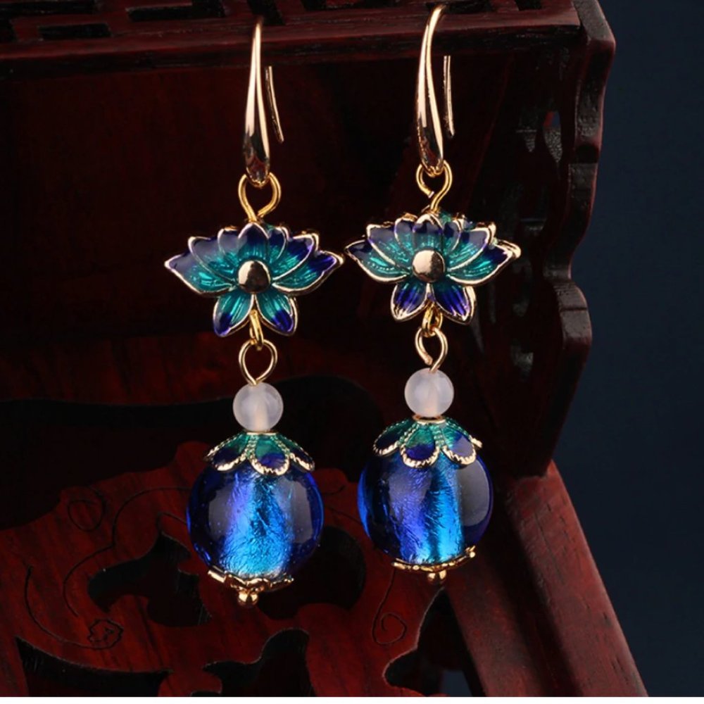 14K Gold Plated Spiritual Lotus Flower Earrings - Picture 5 of 16
